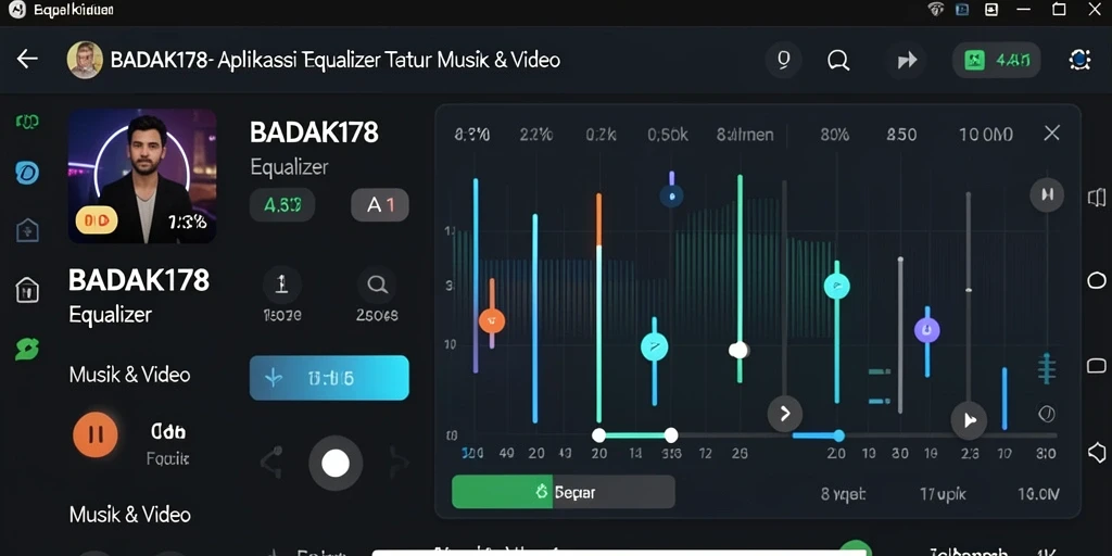 Antarmuka pengguna BADAK178 dengan fitur Equalizer yang menarik.