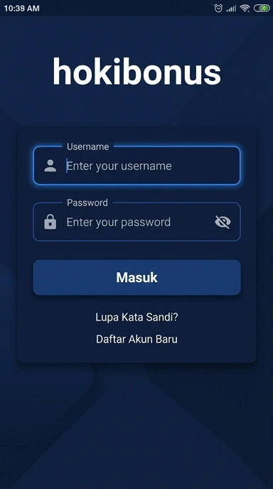 Tampilan halaman login hokibonus