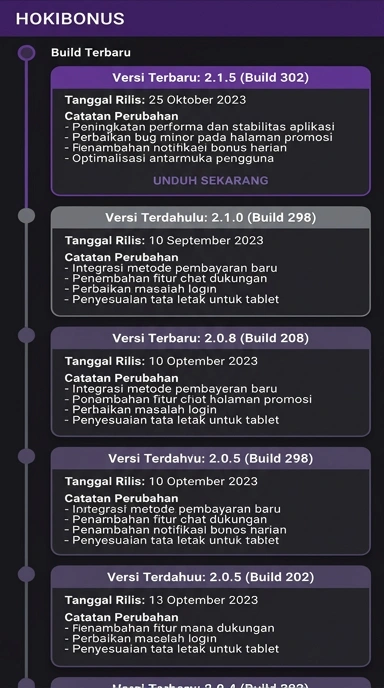 Tampilan riwayat versi hokibonus